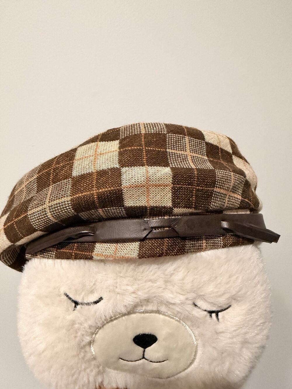 Vintage Mr. John Classic Brown Plaid Newsboy Gatsby Driver Cap Hat Size 7
